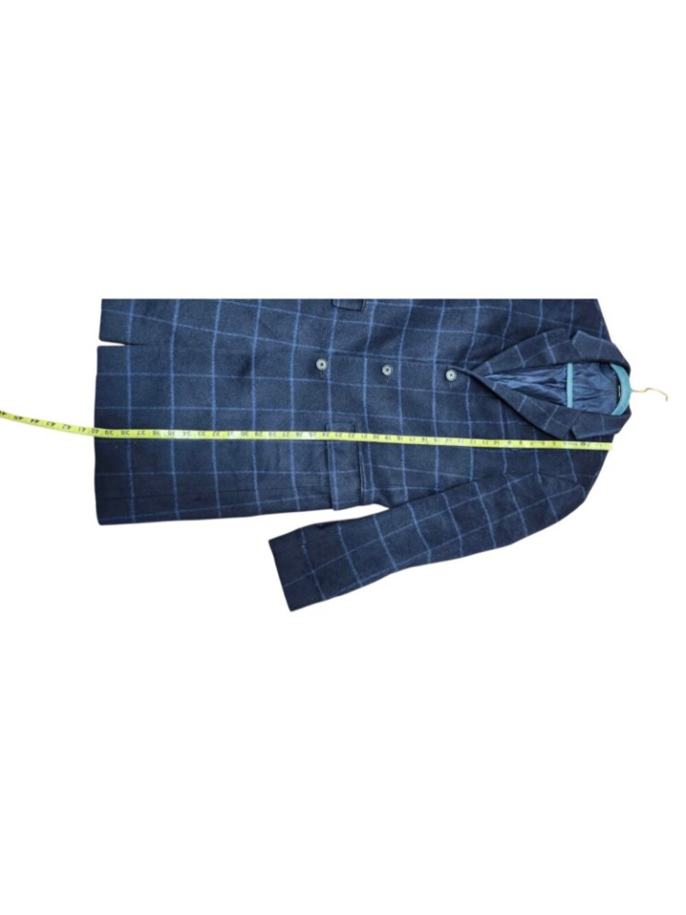 Club Monaco Mantico Wool Blend Overcoat Mens 42 Navy Windowpane Long Coat Jacket - Picture 9 of 16